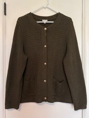Talbots Womens Plus Chunky Textured Cardigan Sweater Jacket 1X Green NWT Pockets